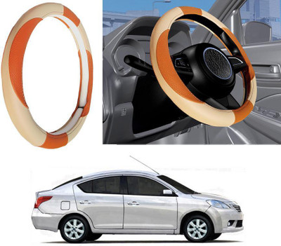 Auto Kite Steering Cover For Nissan Sunny(Beige, Leatherite)