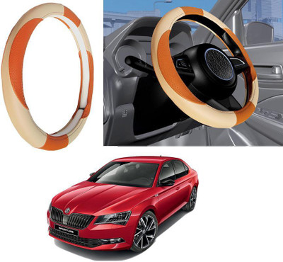 Auto Kite Steering Cover For Skoda Superb(Beige, Leatherite)