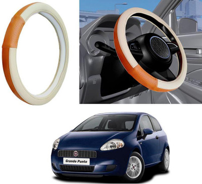 Auto Kite Steering Cover For Fiat Grand Punto(Beige, Leatherite)