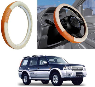 Auto Kite Steering Cover For Ford Endeavour(Beige, Orange, Leatherite)