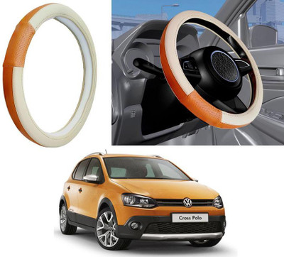 Auto Kite Steering Cover For Volkswagen Polo Cross(Beige, Orange, Leatherite)