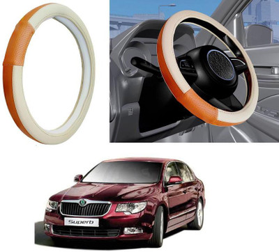 Auto Kite Steering Cover For Skoda Superb(Beige, Orange, Leatherite)