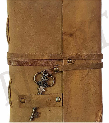 DI-KRAFT Leather Handmade Antique Key Lock Diary A5 Diary Unruled 200 Pages(Brown 2)