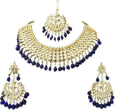 Nuhatraders Metal, Glass, Alloy Gold-plated Blue, Gold Jewellery Set(Pack of 1)