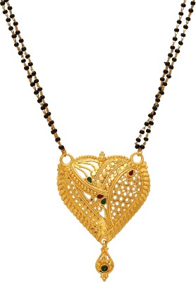 Dzinetrendz Micron Gold plated intricate filigree workhalf Heartshape design Stylish Ethnic Mangalsutra necklace jewellery Women Brass Mangalsutra