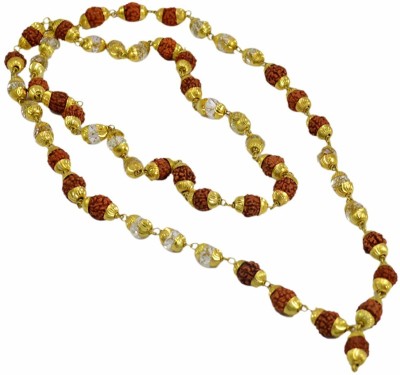 Bansiwal 5 Mukhi Rudraksha & Crystal Quartz Jap Mala Rosary Prayer 54+1 Beads Necklace Golden Cap Necklace Gold-plated Plated Wood Necklace