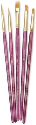 Princeton Real Value Set Synthetic - Golden Taklon Round 2, Liner 1, Grainer 1/4, Filbert 2, Flat Shader 3 - Short handle - Set of 5(Set of 1, Golden Taklon)