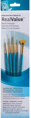 Princeton Golden Taklon Round 3/0, 3, Liner 20/0, Fan12/0, Angle Shader 0(Set of 1, Golden Taklon)