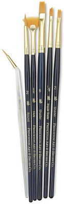 Princeton Real Value Set Synthetic - Golden Taklon Round 2, Tight Spot 0, Fan 2/0, Shader 2, 6, Angle 1/8 - Short handle - Set of 6(Set of 1, Golden Taklon)