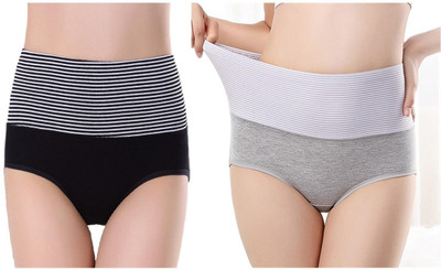 PLUMBURY Women Hipster Black, Grey Panty(Pack of 2)