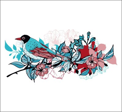 Day Decals 38 cm Birds and Floral Flower Wall Sticker Self Adhesive Sticker(Pack of 1)