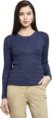 GLOBAL REPUBLIC Solid Round Neck Casual Women Blue Sweater