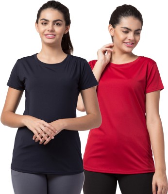 Bluecon Solid Women Round Neck Red, Black T-Shirt