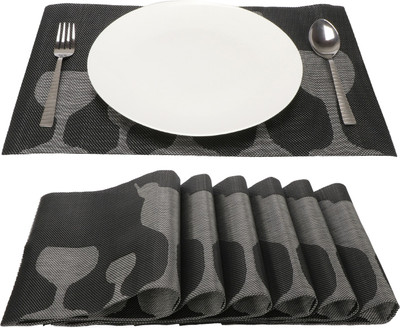 Tedemel Rectangular Pack of 6 Table Placemat(Black, PVC)