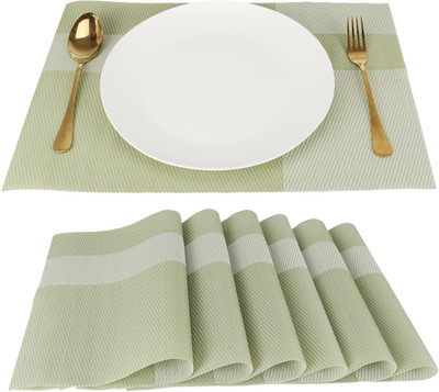Tedemel Rectangular Pack of 6 Table Placemat(Green, PVC)