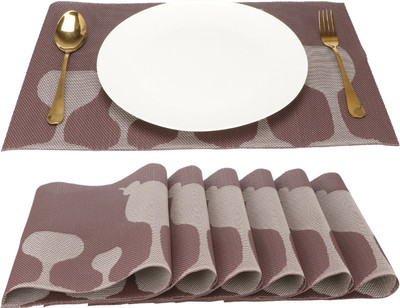 Tedemel Rectangular Pack of 6 Table Placemat(Brown, PVC)