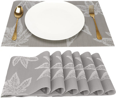 Tedemel Rectangular Pack of 6 Table Placemat(Grey, PVC)