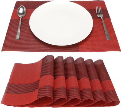 Tedemel Rectangular Pack of 6 Table Placemat(Red, PVC)