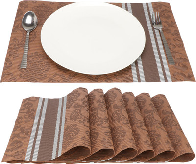 Tedemel Rectangular Pack of 6 Table Placemat(Beige, PVC)