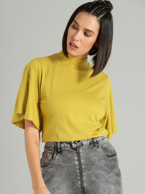 Roadster Casual Regular Sleeve Solid Women Yellow Top