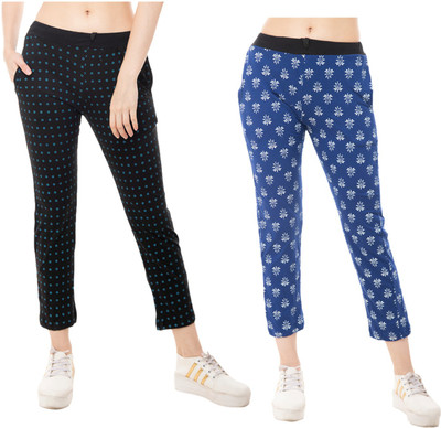 Indistar Printed Women Blue, Black Track Pants