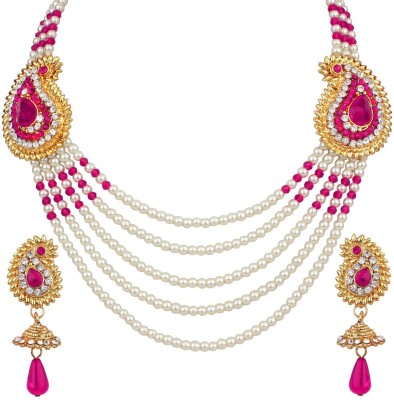 Bhana Jewells Alloy Gold-plated White, Gold, Pink Jewellery Set(Pack of 1)