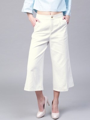 Sassafras Relaxed Women White Trousers