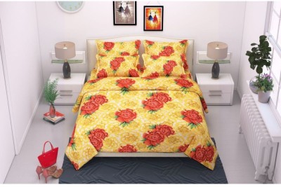 parasar 180 TC Polycotton Double 3D Printed Flat Bedsheet(Pack of 1, Yellow)