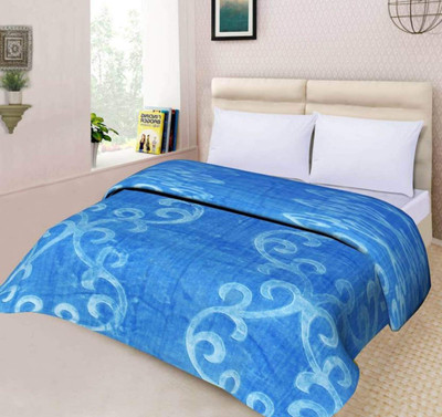 Mahadev Handicrafts Self Design Double Mink Blanket for  Heavy Winter(Polyester, Light Blue)