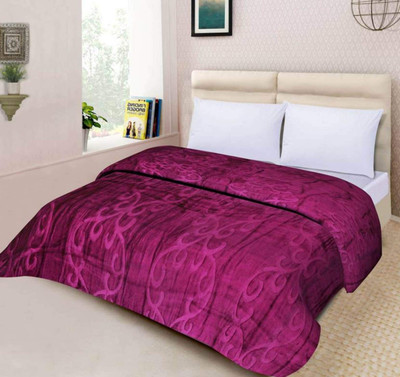 Mahadev Handicrafts Self Design Double Mink Blanket for  Mild Winter(Polyester, Purple)