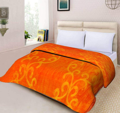 Mahadev Handicrafts Self Design Double Mink Blanket for  Mild Winter(Polyester, Orange)