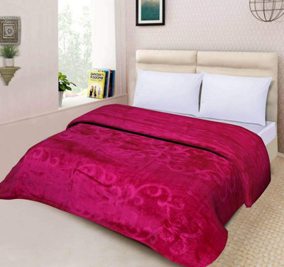 Mahadev Handicrafts Self Design Double Mink Blanket for  Mild Winter(Polyester, Pink)