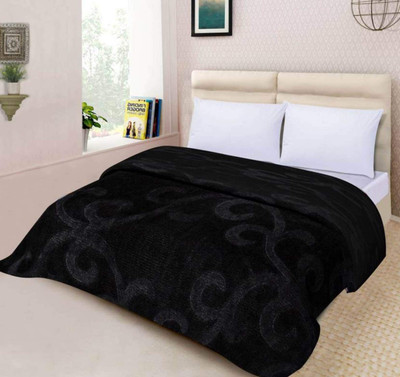 Mahadev Handicrafts Self Design Double Mink Blanket for  Mild Winter(Polyester, Black)