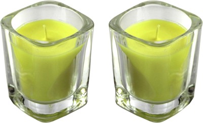 Shraddha Creation Square Glass Candle(Green, Pack of 2)