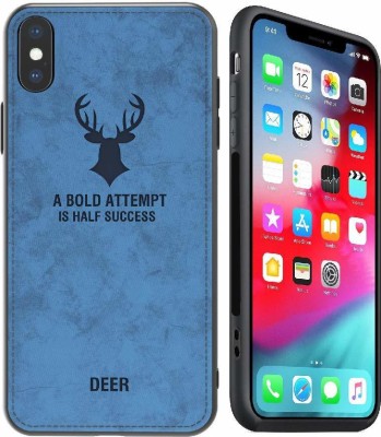 MOBILOVE Back Cover for Apple iPhone X / Xs | Deer Pattern Cloth Texture Leather Finish Soft Fabric Hybrid Case(Blue, Grip Case, Pack of: 1)