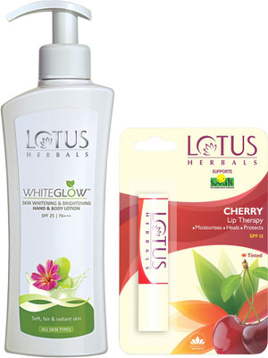 LOTUS HERBALS White Glow Hand and Body Lotion with Cherry Lip Therapy  (2 Items in the set)