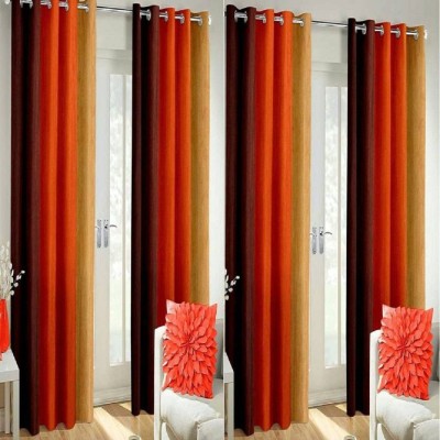 New panipat textile zone 213.36 cm (7 ft) Polyester Door Curtain (Pack Of 4)(Solid, Orange)