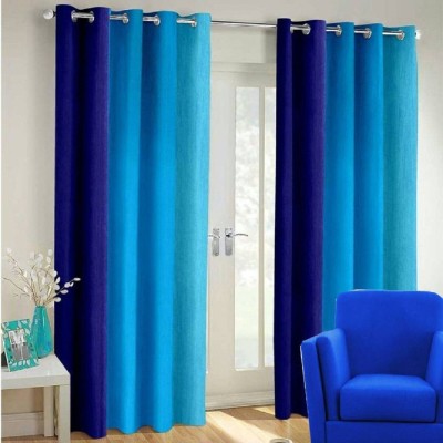 New panipat textile zone 213.36 cm (7 ft) Polyester Door Curtain (Pack Of 2)(Solid, Blue)
