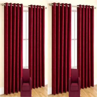 New panipat textile zone 213.36 cm (7 ft) Polyester Door Curtain (Pack Of 4)(Solid, Maroon)