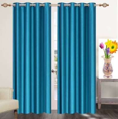 New panipat textile zone 213.36 cm (7 ft) Polyester Door Curtain (Pack Of 2)(Solid, Aqua)