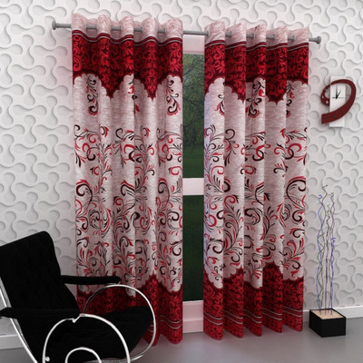 Panipat Textile Hub 153 cm (5 ft) Polyester Semi Transparent Window Curtain (Pack Of 2)(Printed, Red)