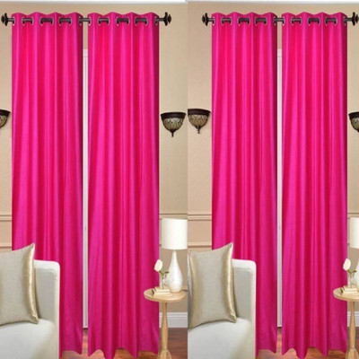 Home Expert 152.4 cm (5 ft) Window Polyester Curtain (Pack Of 2)(Dark Pink, Plain)