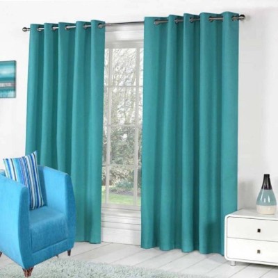 Home Expert 152.4 cm (5 ft) Polyester Window Curtain (Pack Of 2)(Plain, Aqua)