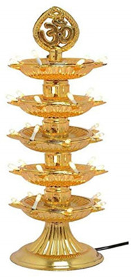 ESP 5 Layer Electric Diya Stand - Golden Plastic Table Diya(Height: 12 inch)