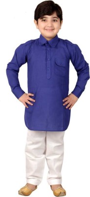 Eliq Boys Festive & Party Kurta and Pyjama Set(Blue Pack of 1)