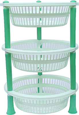 KUBER INDUSTRIES Fruits/Vegetables Kitchen Rack Plastic Plastic 3 Layer Multi-purpose Kitchen Storage Basket Rack (Green)-CTKTC13184