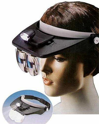 DHRUV-PRO Adjustable Loupe ABS Headband Magnifying Glass with 4 LEDs Light Lamp 4 LEDs Headband(Black)