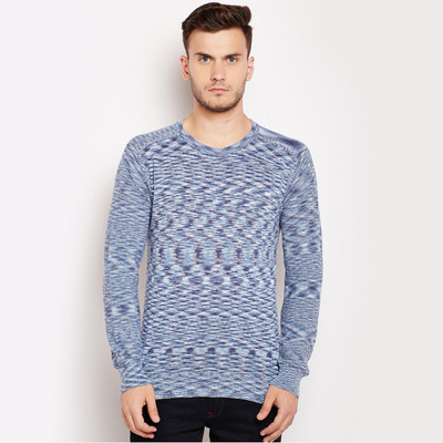 AXMANN Self Design Round Neck Casual Men Blue Sweater