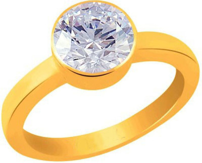 CLEAN GEMS Certified Zircon (American Diamond) 9.25 Ratti or 8.5 Carat for Male & Female Panchdhatu 22k Gold Plated Ring Alloy Ring