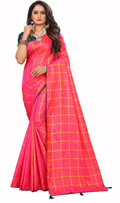 prabhas Checkered Kanjivaram Cotton Silk Saree(Red)